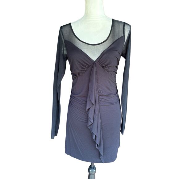 Vivienne Vivienne Tam Black Sheer Sleeve Ruffled Detail Raw Hem Mini Dress - M - Picture 2 of 9